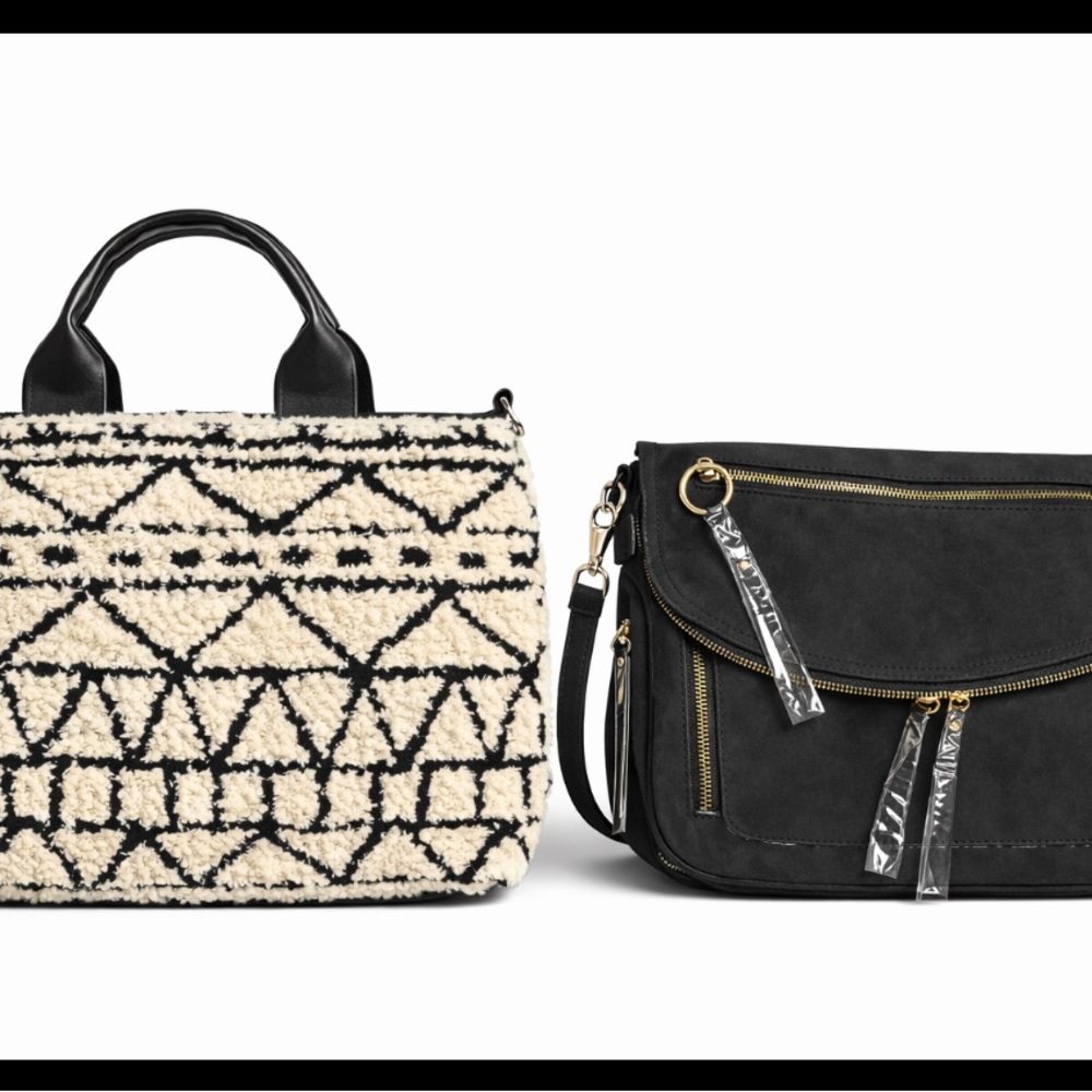 INC International Concepts Black and Cream Textured Tote and Crossbody Set
